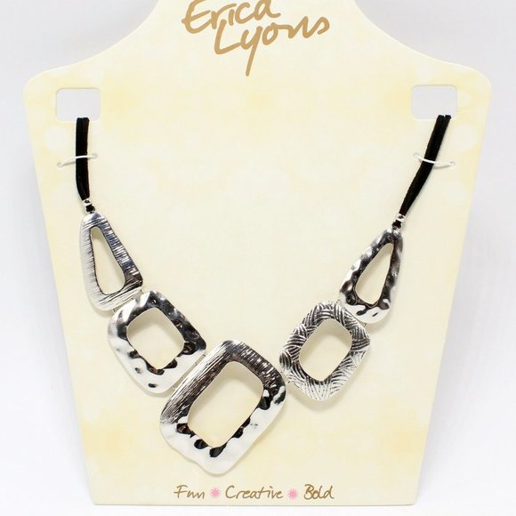Hammered Silver Tone Necklace Bib Erica Lyons Geometric Orig $32 NWT 18"- 21" - Picture 6 of 6